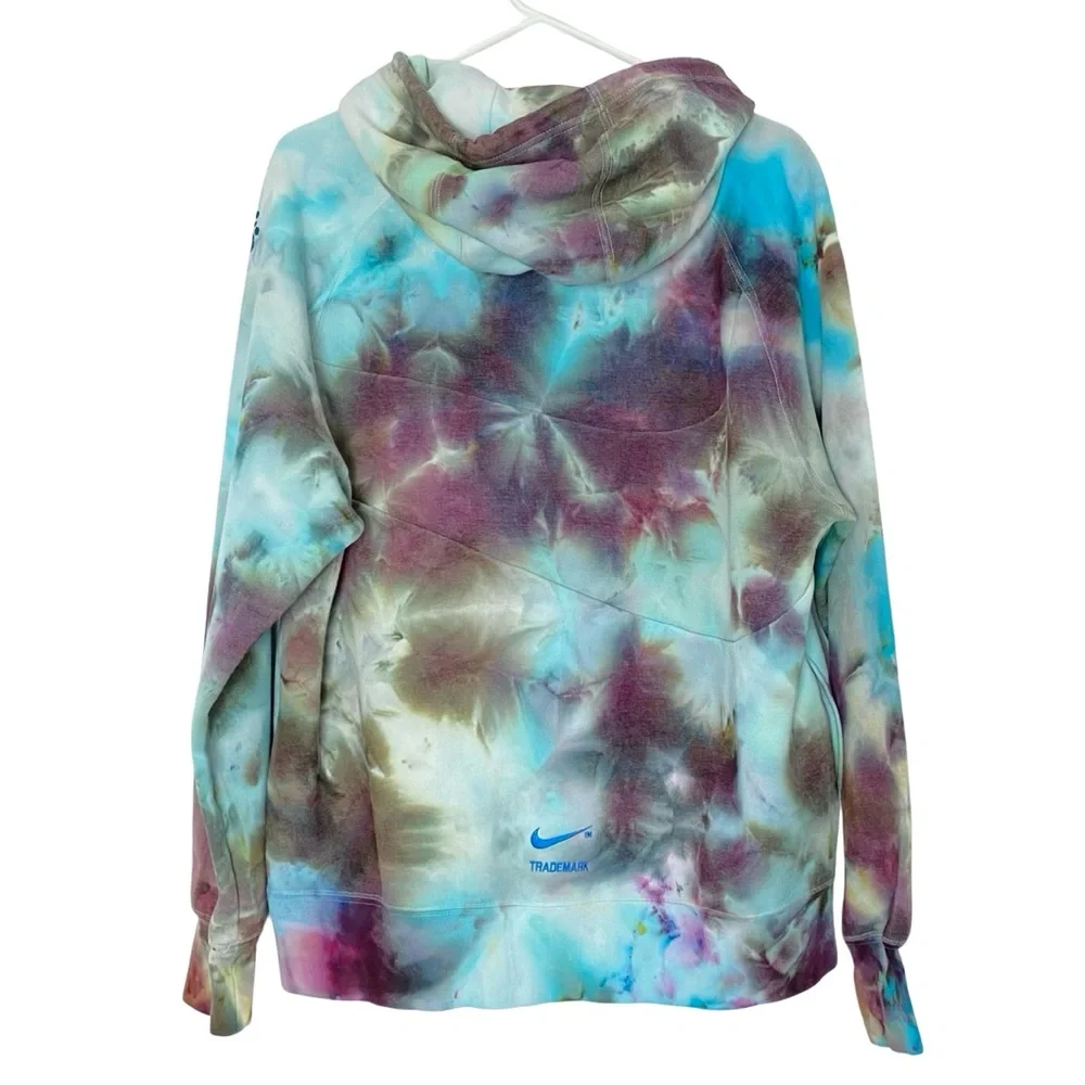 Nike Tie Dye Hoodie Sweatshirt Mens Size Large Unisex Pullover Hand Painted Blue - Picture 2 of 16